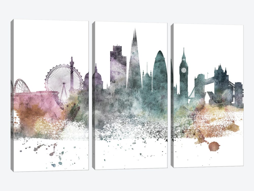 London Pastel Skylines by WallDecorAddict 3-piece Canvas Wall Art
