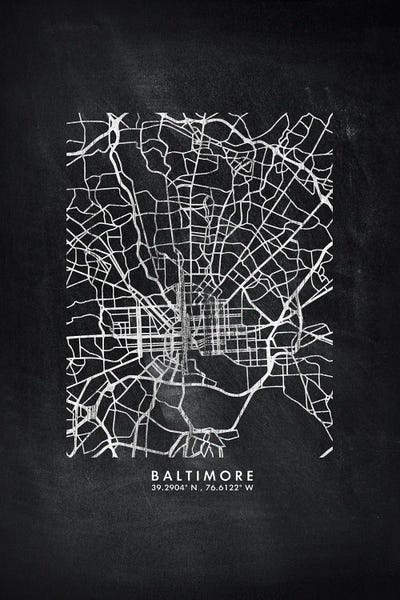 Baltimore City Map Chalkboard Style by WallDecorAddict framed wall art