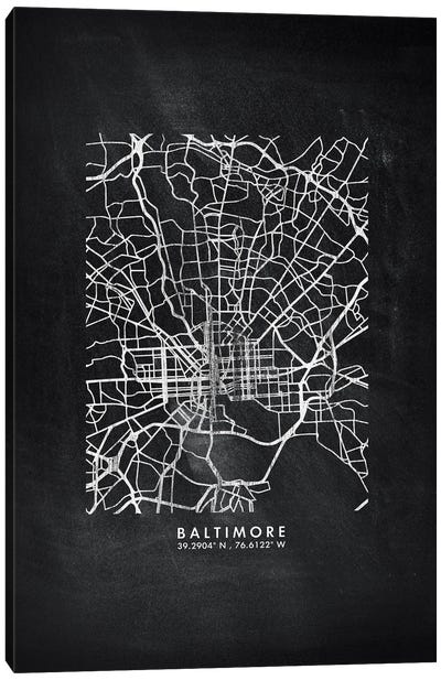 Baltimore City Map Chalkboard Style Canvas Art Print - Baltimore Art