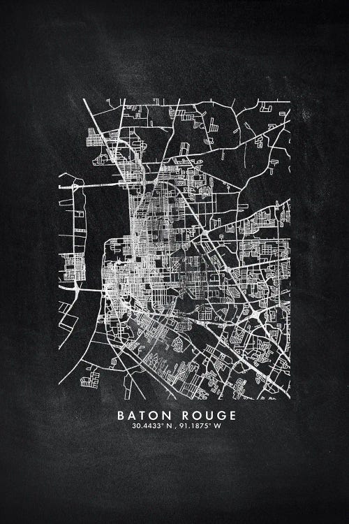 Baton Rouge City Map Chalkboard Style by WallDecorAddict wall art
