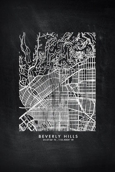Beverly Hills City Map Chalkboard Style by WallDecorAddict canvas print