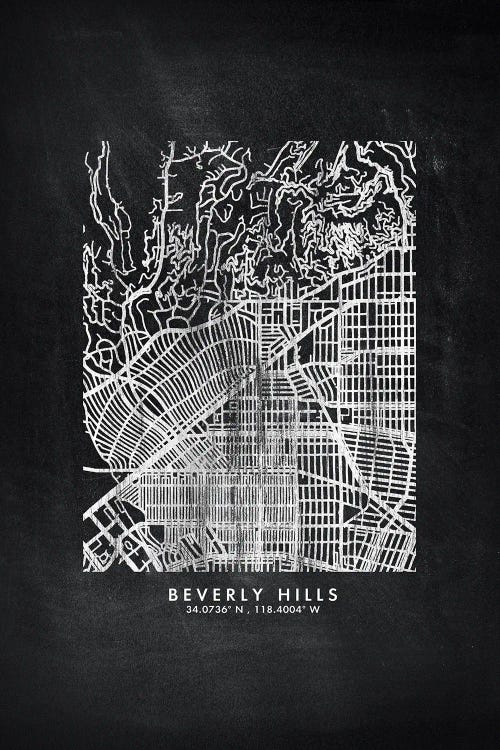 Beverly Hills City Map Chalkboard Style by WallDecorAddict wall art