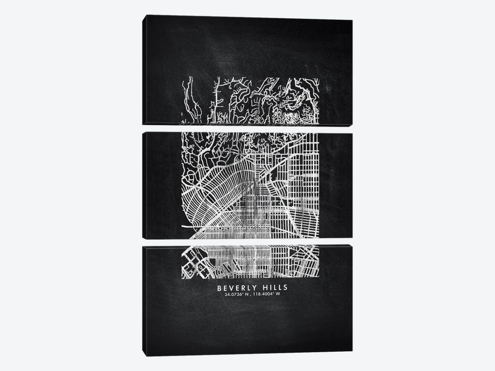 Beverly Hills City Map Chalkboard Style by WallDecorAddict 3-piece Canvas Wall Art