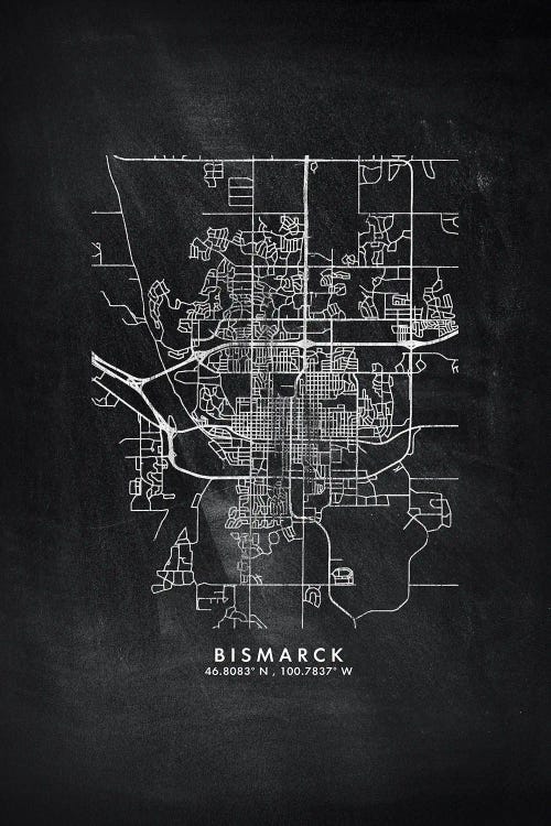 Bismarck, North Dakota City Map Chalkboard Style