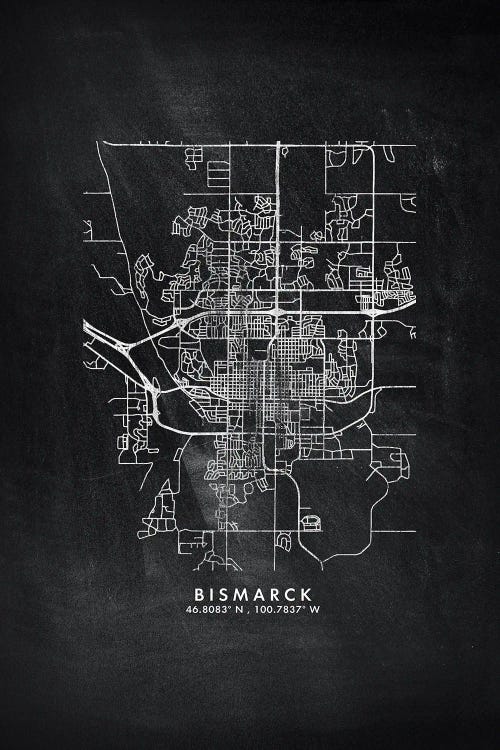 Bismarck, North Dakota City Map Chalkboard Style by WallDecorAddict wall art