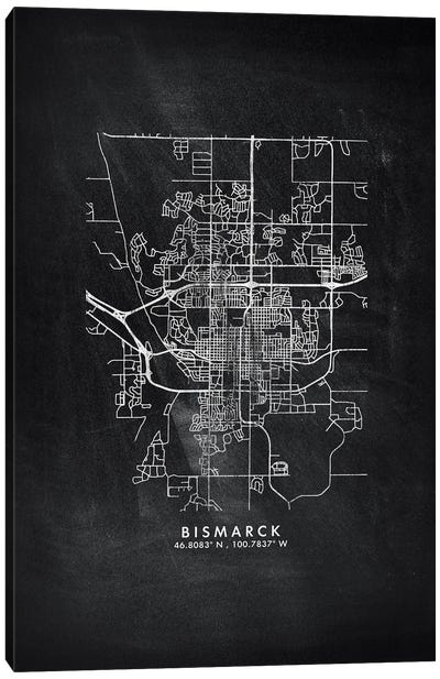 Bismarck, North Dakota City Map Chalkboard Style Canvas Art Print - North Dakota