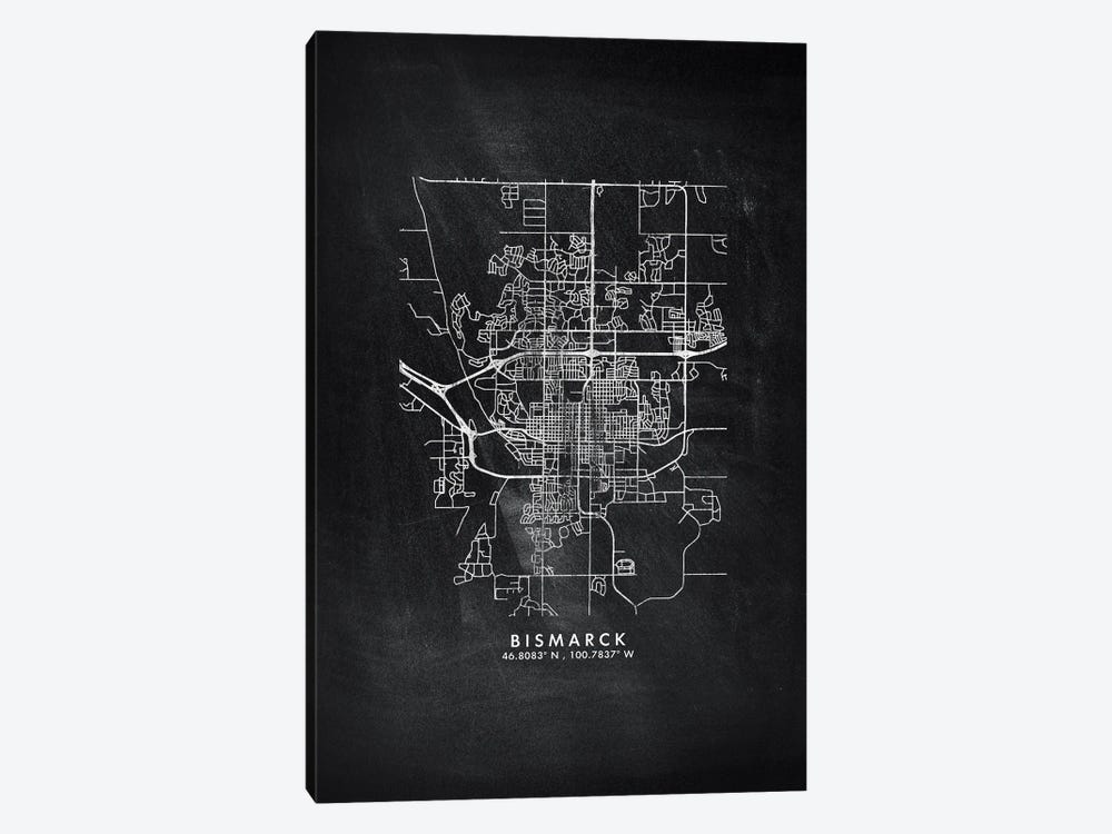 Bismarck, North Dakota City Map Chalkboard Style by WallDecorAddict 1-piece Canvas Print