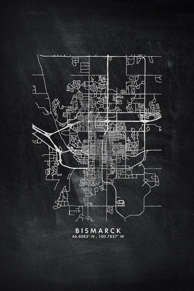 North Dakota: Bismarck, North Dakota City Map Chalkboard Style by WallDecorAddict