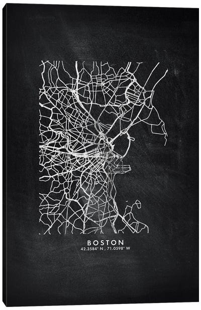 Boston City Map Chalkboard Style Canvas Art Print - Boston Art