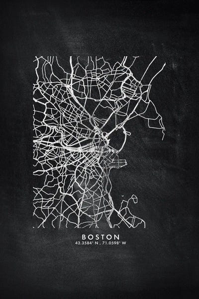 Massachusetts: Boston City Map Chalkboard Style by WallDecorAddict