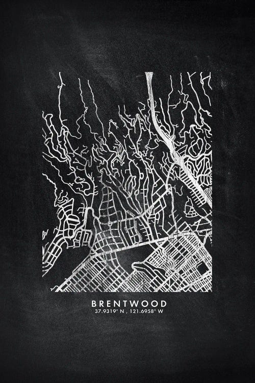 Brentwood, California City Map Chalkboard Style by WallDecorAddict wall art