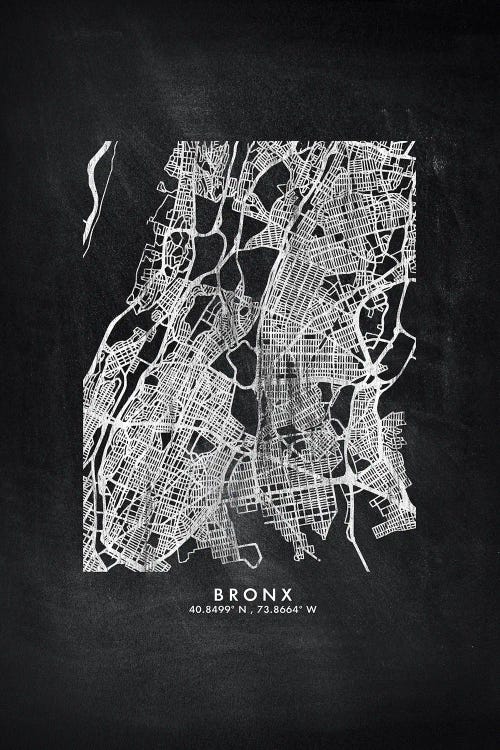 Bronx City Map Chalkboard Style by WallDecorAddict wall art