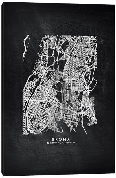 Bronx City Map Chalkboard Style Canvas Art Print - New York City Map