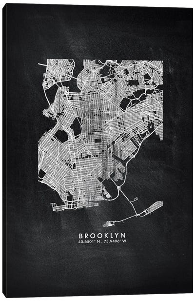 Brooklyn, New York City Map Chalkboard Style Canvas Art Print - New York City Map