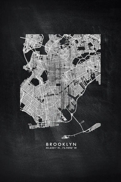 New York City Maps: Brooklyn, New York City Map Chalkboard Style by WallDecorAddict