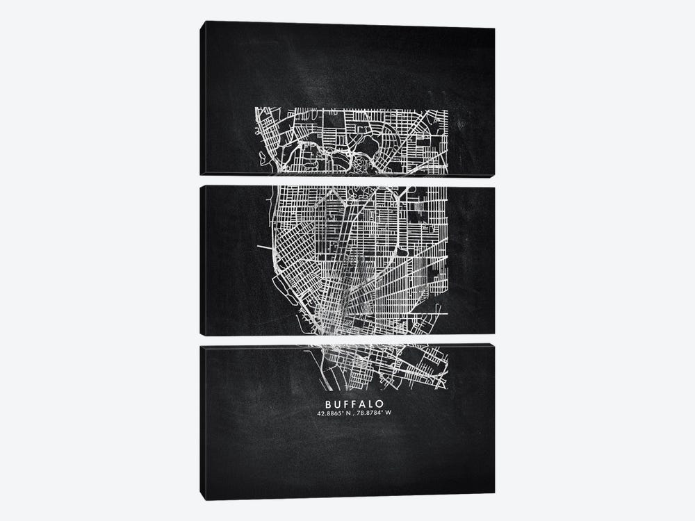 Buffalo City Map Chalkboard Style by WallDecorAddict 3-piece Canvas Art Print
