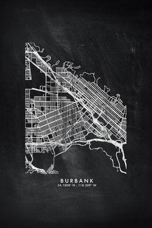 Burbank City Map Chalkboard Style by WallDecorAddict wall art
