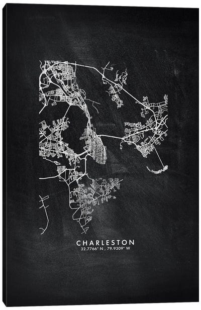 Charleston City Map Chalkboard Style Canvas Art Print - South Carolina Art