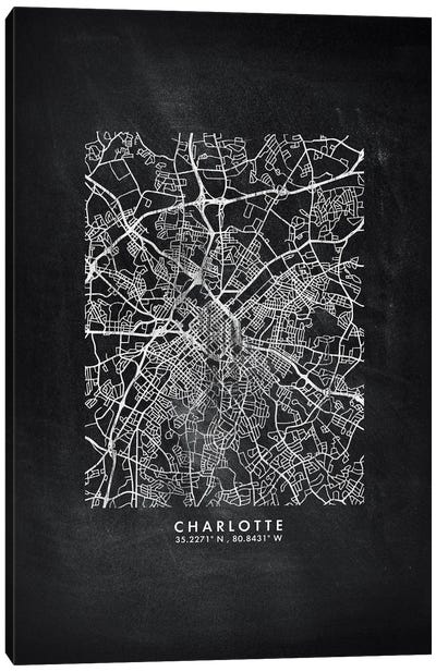 Charlotte City Map Chalkboard Style Canvas Art Print - Charlotte Art