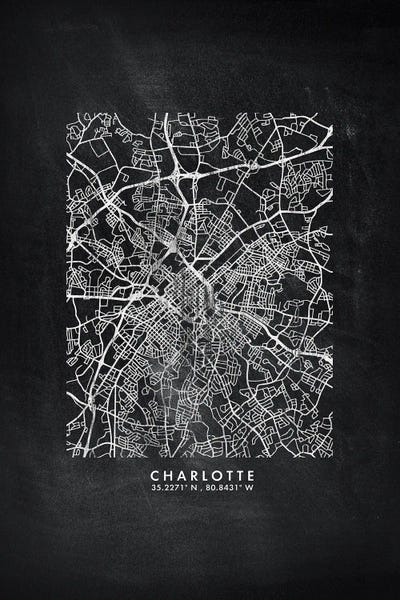 North Carolina: Charlotte City Map Chalkboard Style by WallDecorAddict