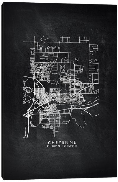 Cheyenne City Map Chalkboard Style Canvas Art Print - Wyoming Art