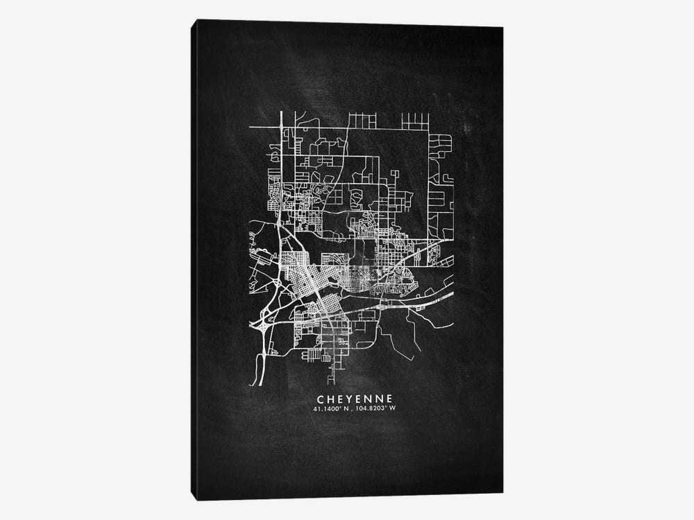 Cheyenne City Map Chalkboard Style by WallDecorAddict 1-piece Canvas Art Print