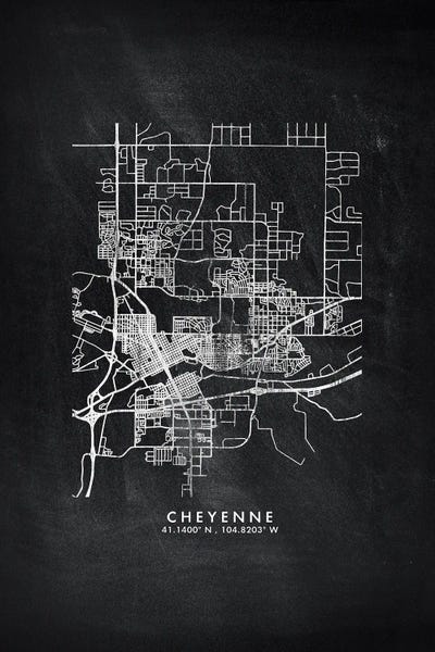 Wyoming: Cheyenne City Map Chalkboard Style by WallDecorAddict