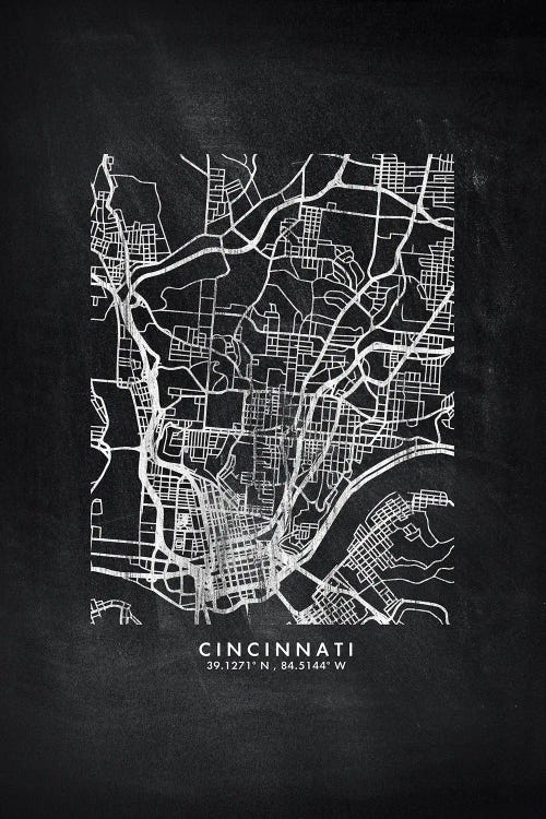 Cincinnati City Map Chalkboard Style