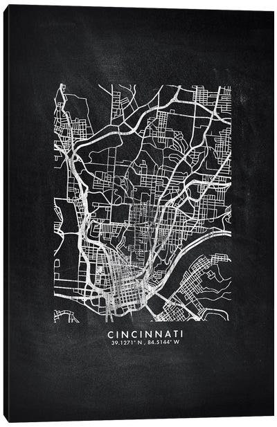 Cincinnati City Map Chalkboard Style Canvas Art Print - Cincinnati Art