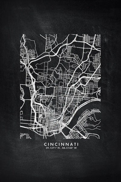 Cincinnati: Cincinnati City Map Chalkboard Style by WallDecorAddict
