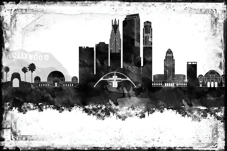 Los Angeles Black And White Framed Skylines