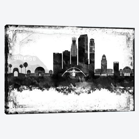 Los Angeles Black And White Framed Skylines Canvas Print #WDA213} by WallDecorAddict Canvas Art