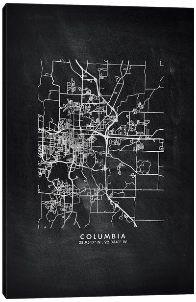 Columbia City Map Chalkboard Style Canvas Art Print - South Carolina Art