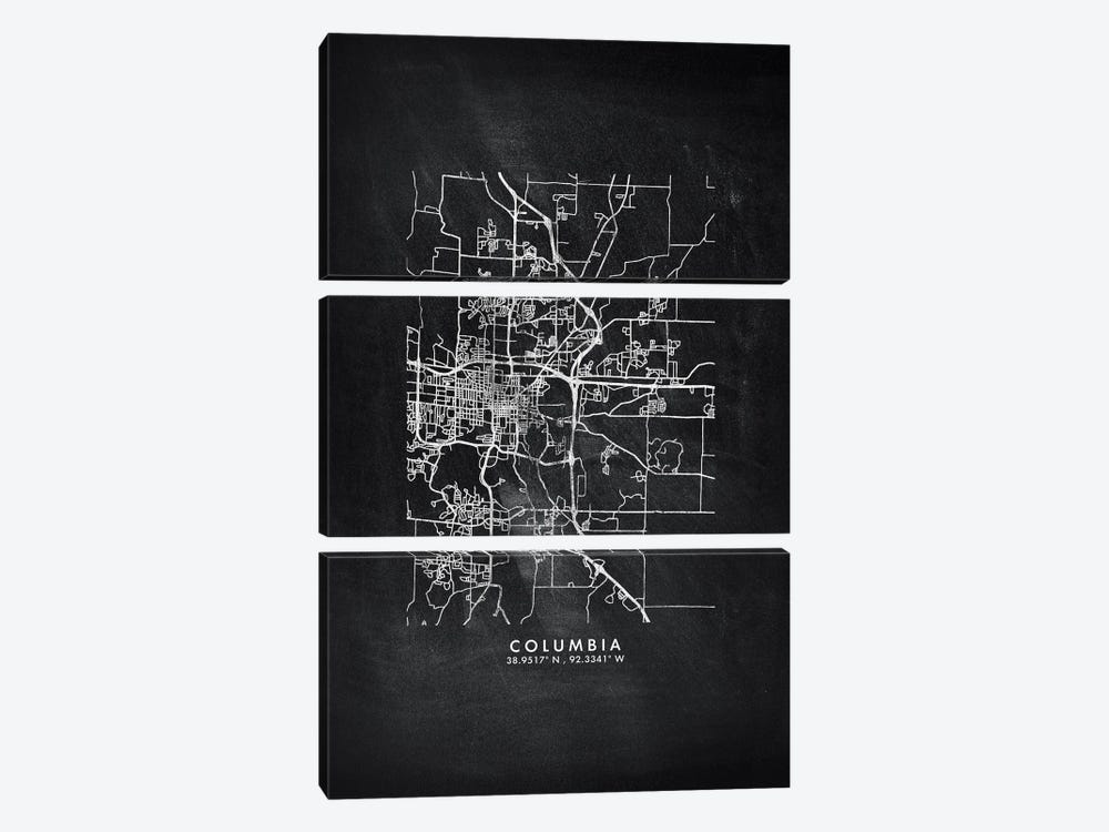 Columbia City Map Chalkboard Style by WallDecorAddict 3-piece Canvas Print