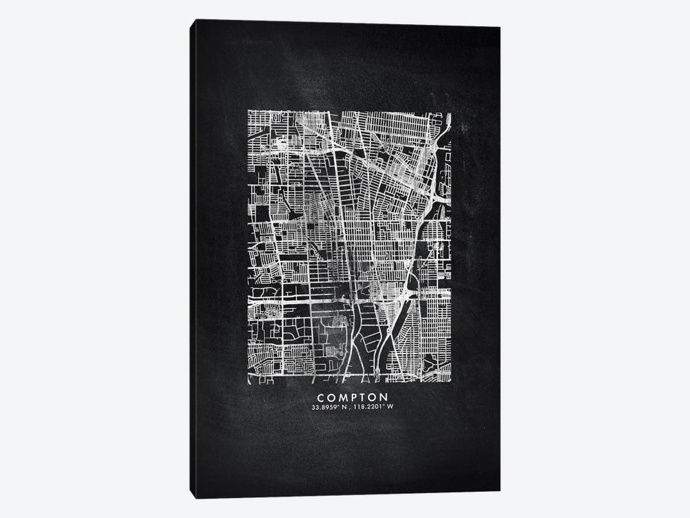 Compton City Map Chalkboard Style by WallDecorAddict 1-piece Canvas Print
