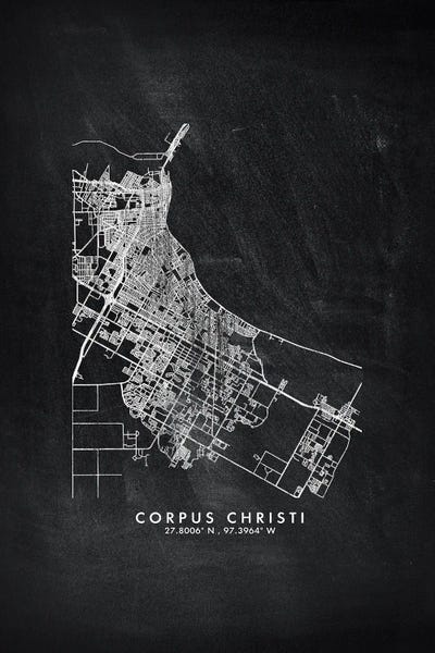 Fine Art Print: Corpus Christi City Map Chalkboard Style by WallDecorAddict