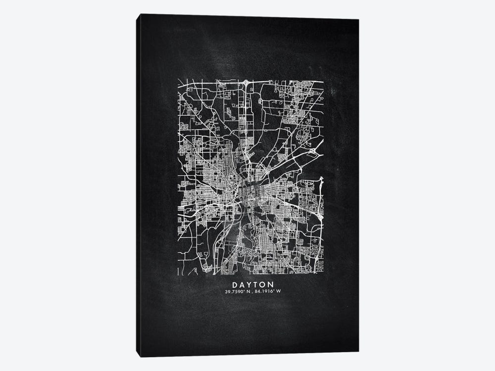 Dayton City Map Chalkboard Style by WallDecorAddict 1-piece Canvas Art Print