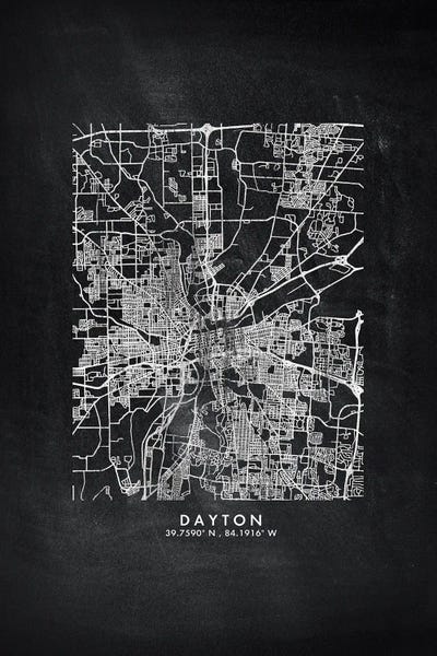 Dayton: Dayton City Map Chalkboard Style by WallDecorAddict