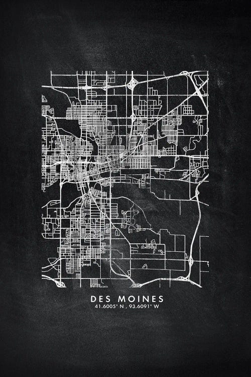 Des Moines City Map Chalkboard Style