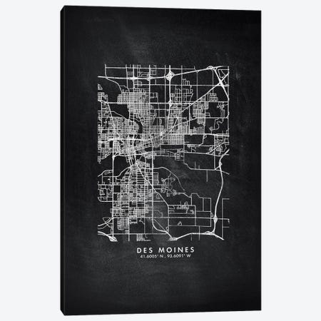 Des Moines City Map Chalkboard Style Canvas Print #WDA2147} by WallDecorAddict Canvas Artwork