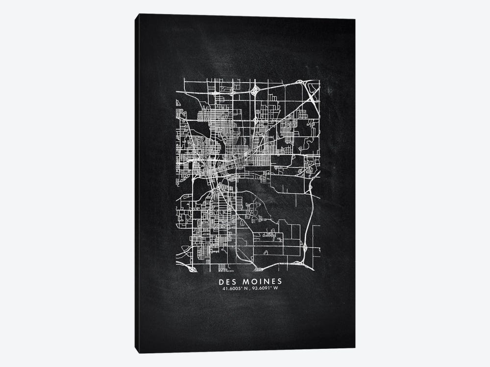 Des Moines City Map Chalkboard Style by WallDecorAddict 1-piece Canvas Art