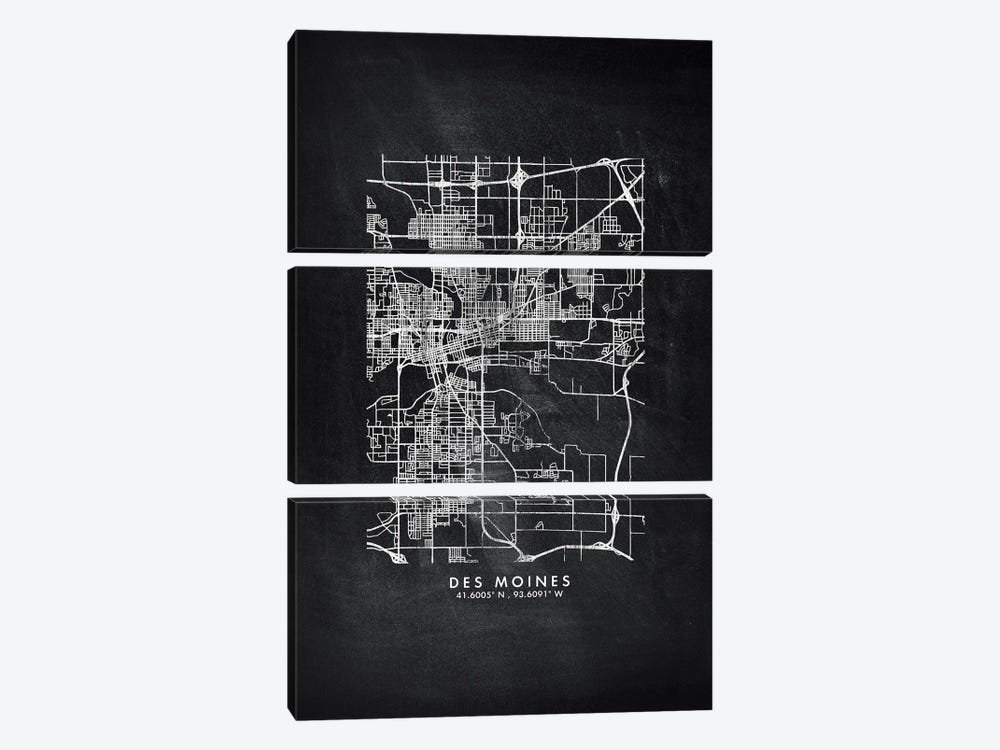 Des Moines City Map Chalkboard Style by WallDecorAddict 3-piece Canvas Art