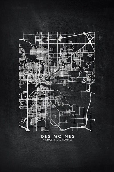 Des Moines: Des Moines City Map Chalkboard Style by WallDecorAddict
