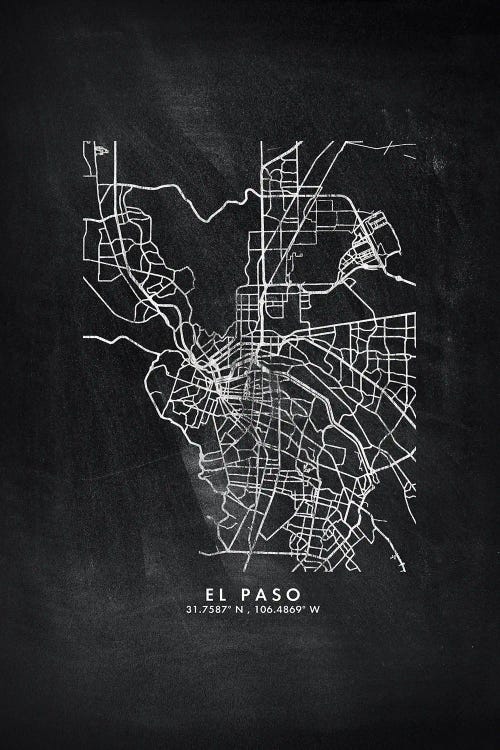 El Paso City Map Chalkboard Style