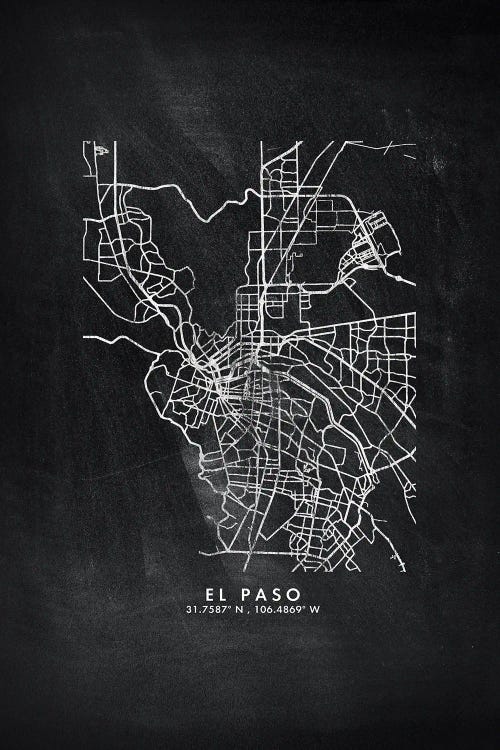 El Paso City Map Chalkboard Style by WallDecorAddict canvas print