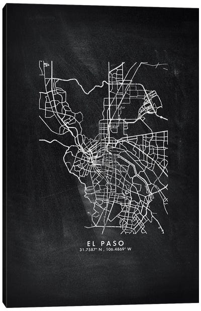 El Paso City Map Chalkboard Style Canvas Art Print - Texas Art