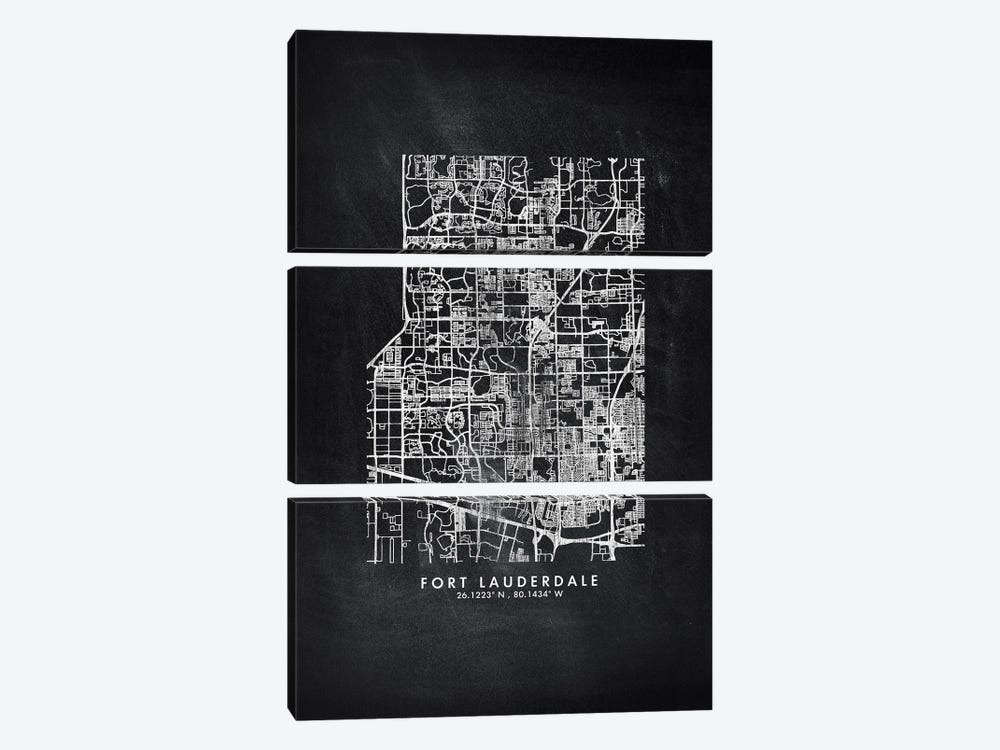 Fort Lauderdale City Map Chalkboard Style by WallDecorAddict 3-piece Canvas Artwork