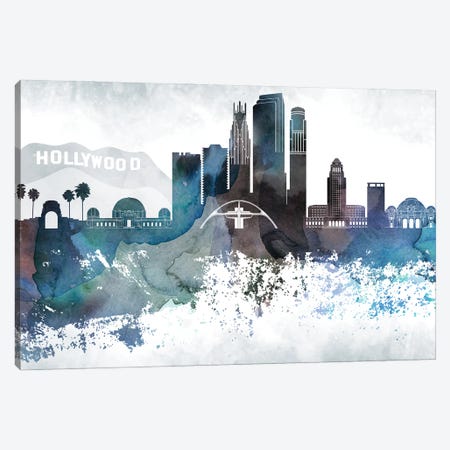 Los Angeles Bluish Skylines Canvas Print #WDA214} by WallDecorAddict Art Print