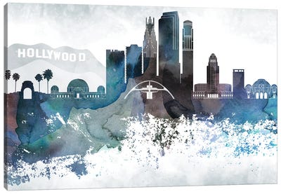 Los Angeles Bluish Skylines Canvas Art Print - Los Angeles Skylines