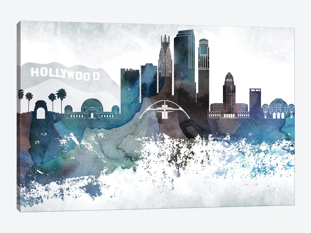 Los Angeles Bluish Skylines by WallDecorAddict 1-piece Canvas Art Print